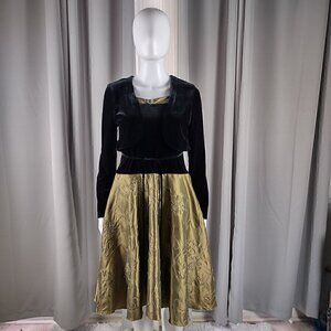 Amy's Closet Young Adult Black Gold Velvet Top, Faux Sweater Satin Dress Size 16